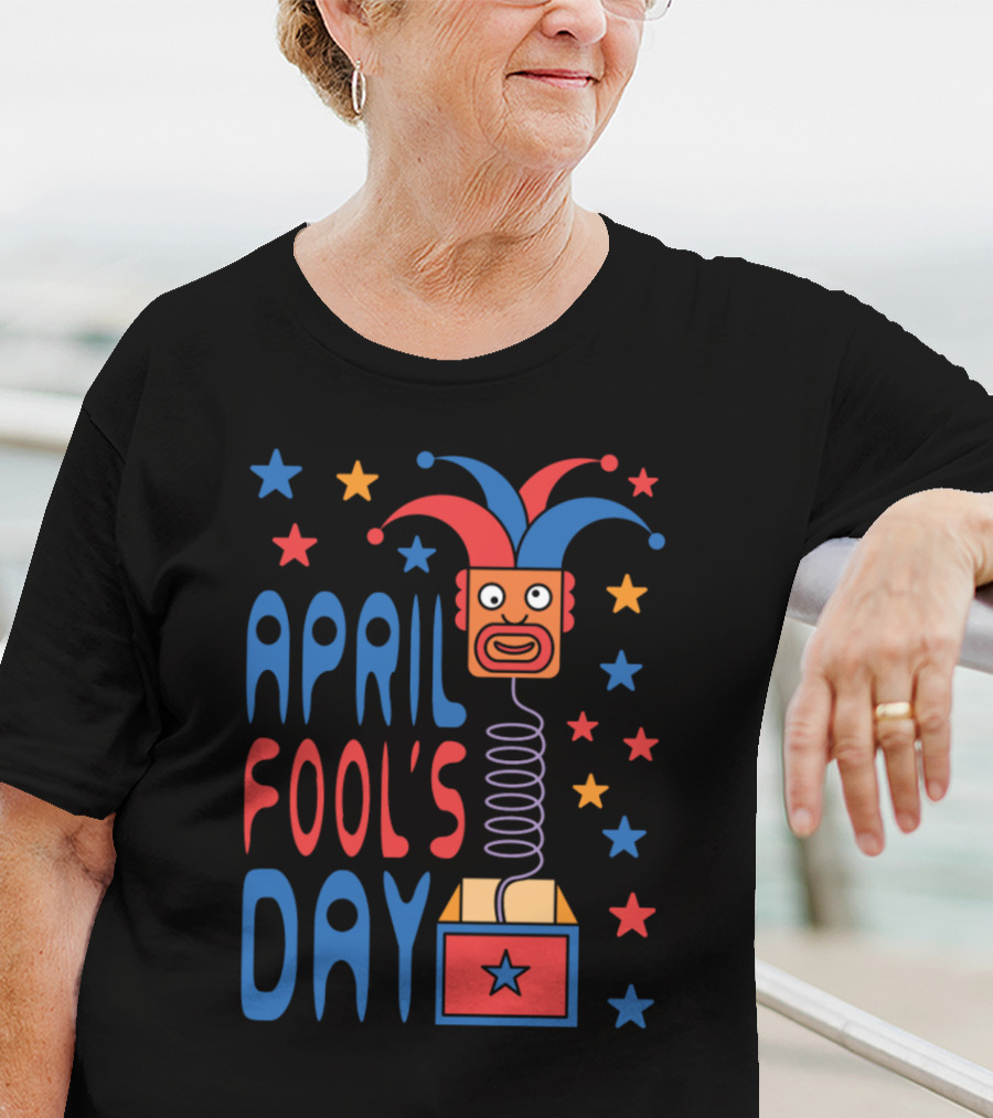 April Fool's Day Jack-in-the-Box Stars And Jester Hat T-Shirt