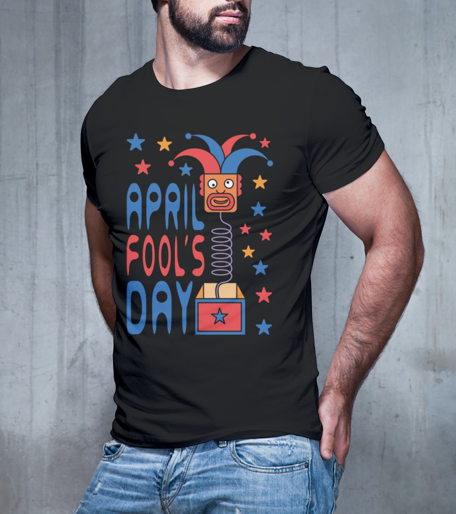 April Fool's Day Jack-in-the-Box Stars And Jester Hat T-Shirt