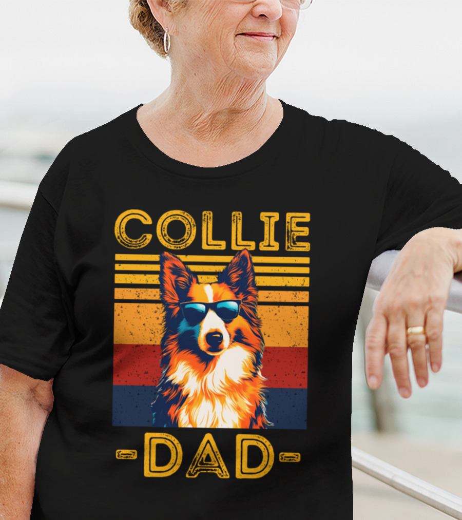 COLLIE DAD Retro Sunglasses Dog Vintage Stripes T-Shirt
