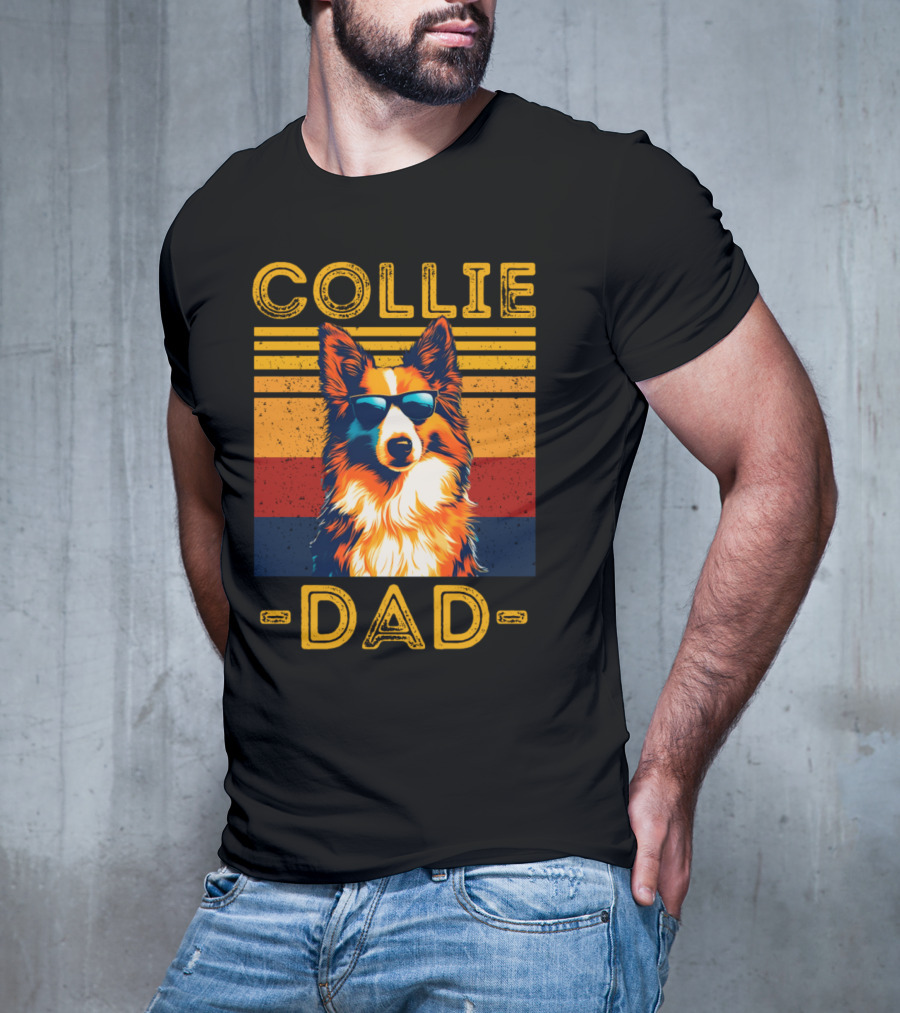 COLLIE DAD Retro Sunglasses Dog Vintage Stripes T-Shirt