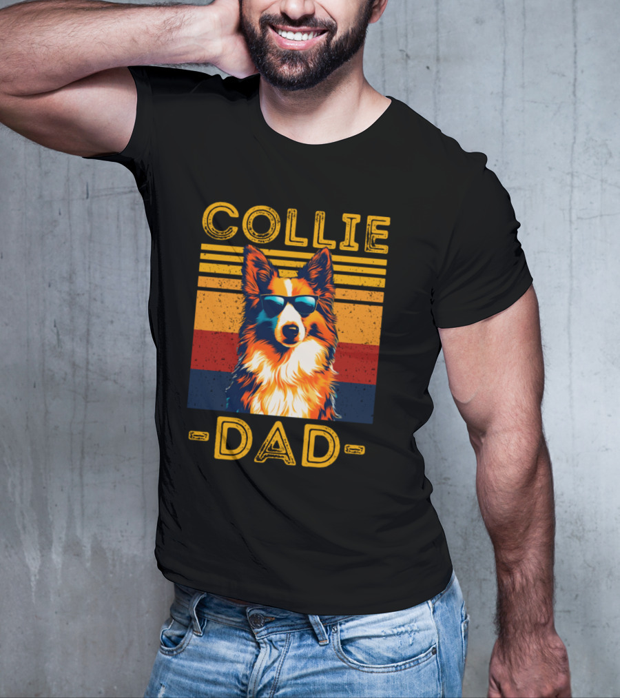 COLLIE DAD Retro Sunglasses Dog Vintage Stripes T-Shirt
