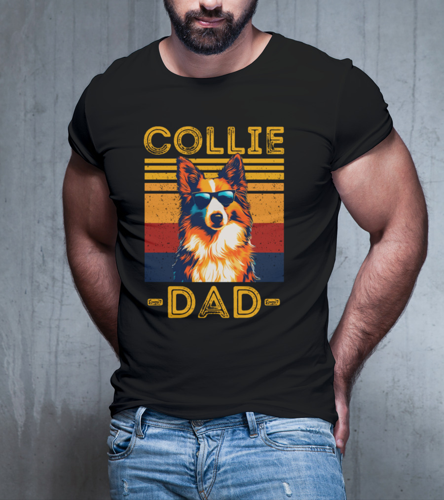 COLLIE DAD Retro Sunglasses Dog Vintage Stripes T-Shirt