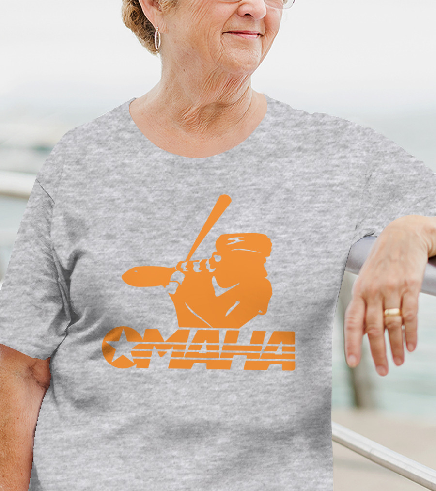 TN Omaha Baseball Silhouette With Star In Orange T-Shirt