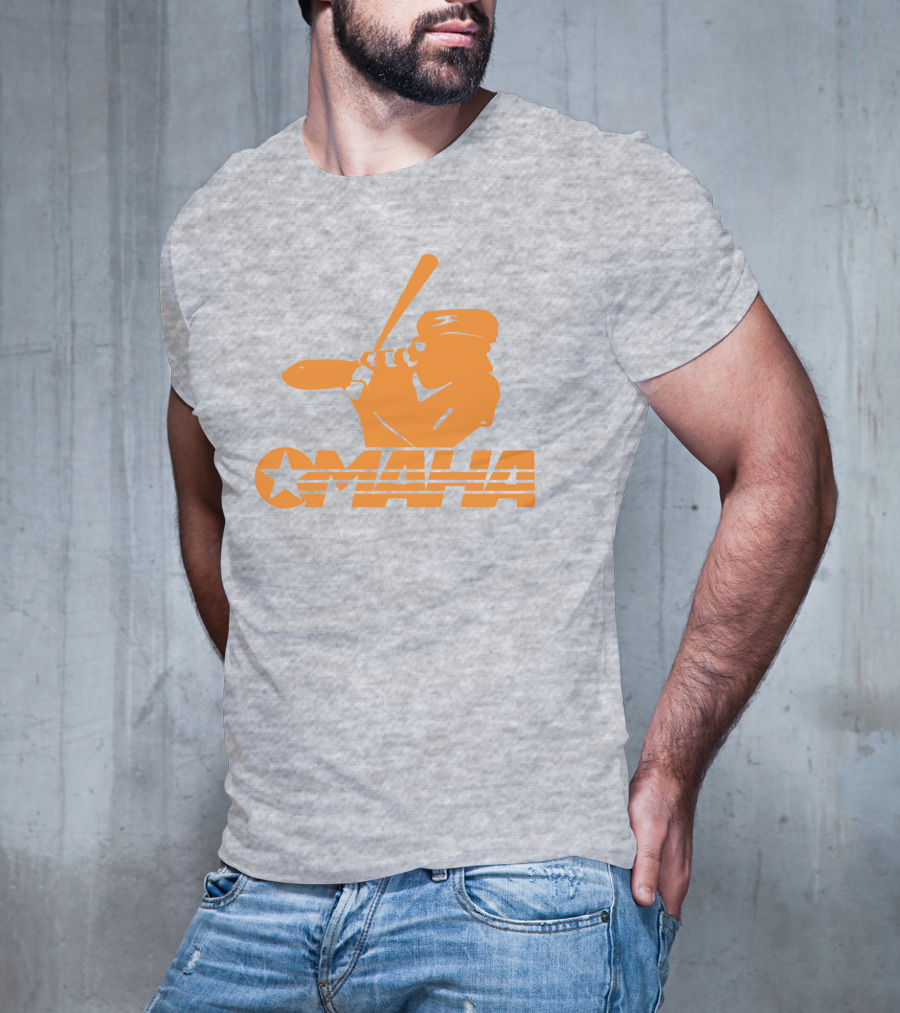 TN Omaha Baseball Silhouette With Star In Orange T-Shirt