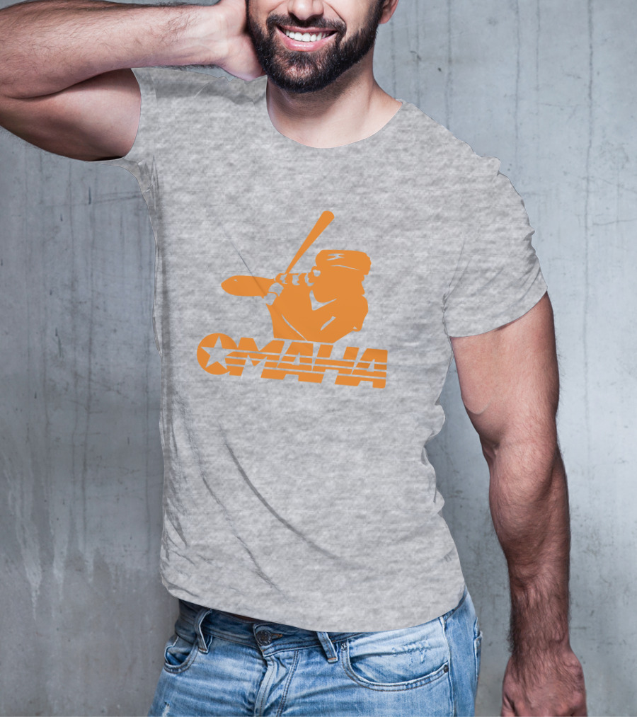TN Omaha Baseball Silhouette With Star In Orange T-Shirt