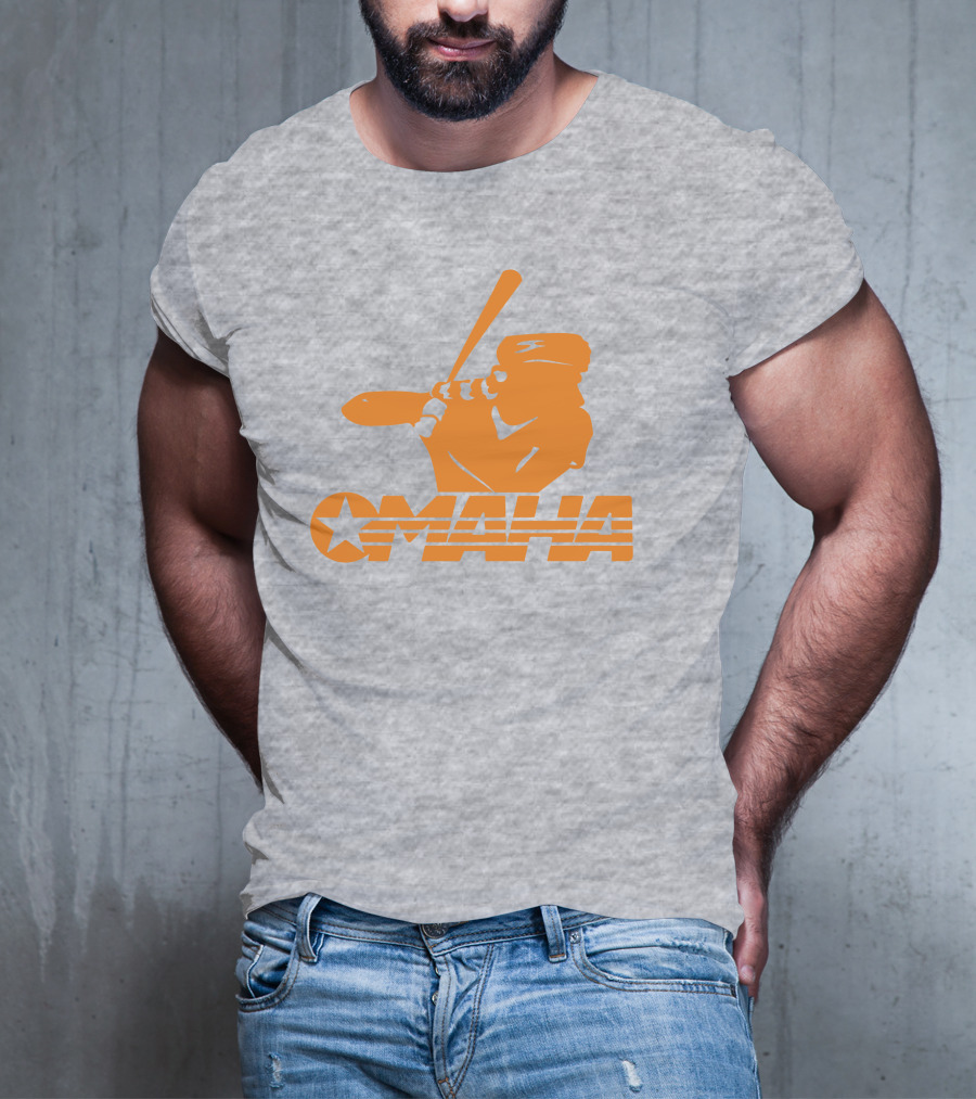 TN Omaha Baseball Silhouette With Star In Orange T-Shirt