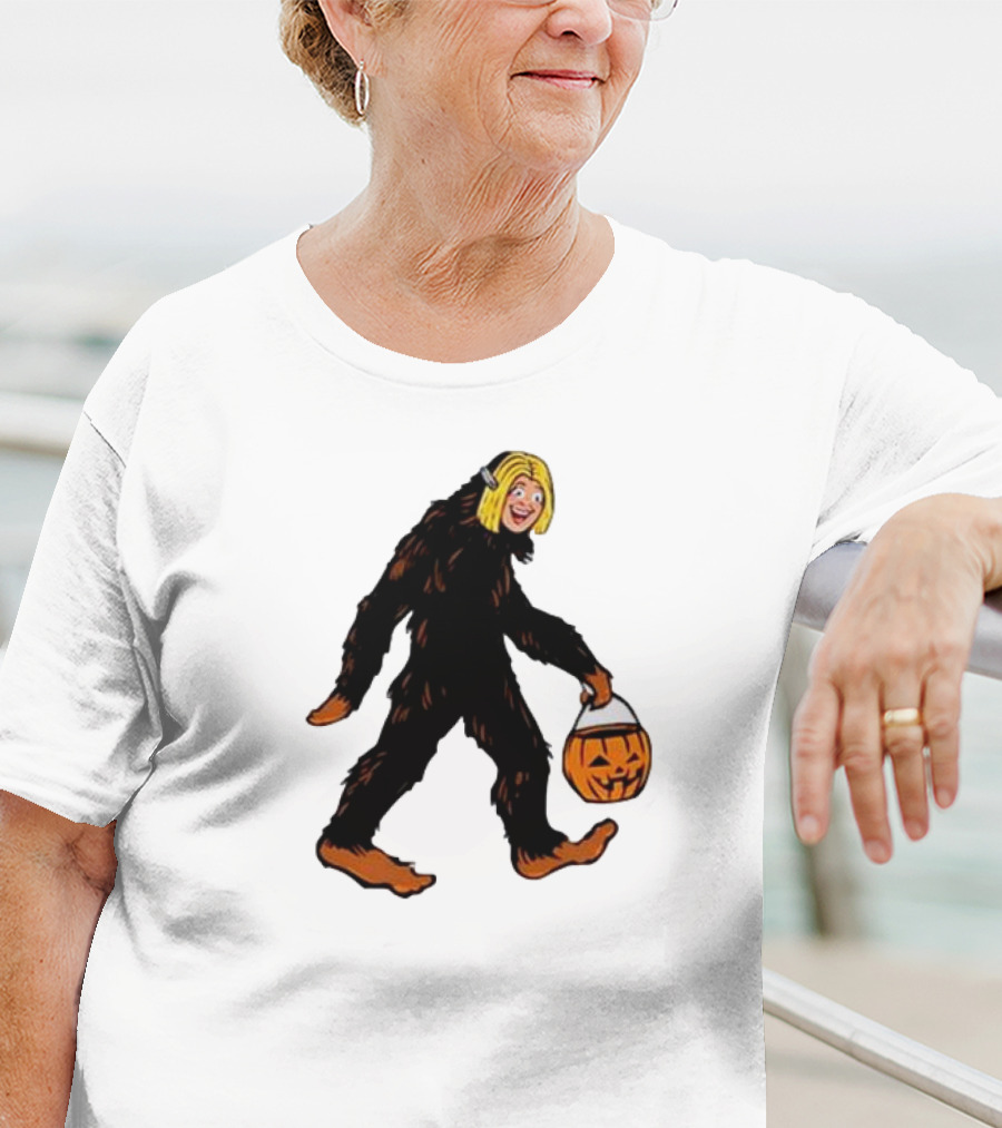 Mystical Halloween Sasquatch Holding Pumpkin Bucket Spooky Costume T-Shirt