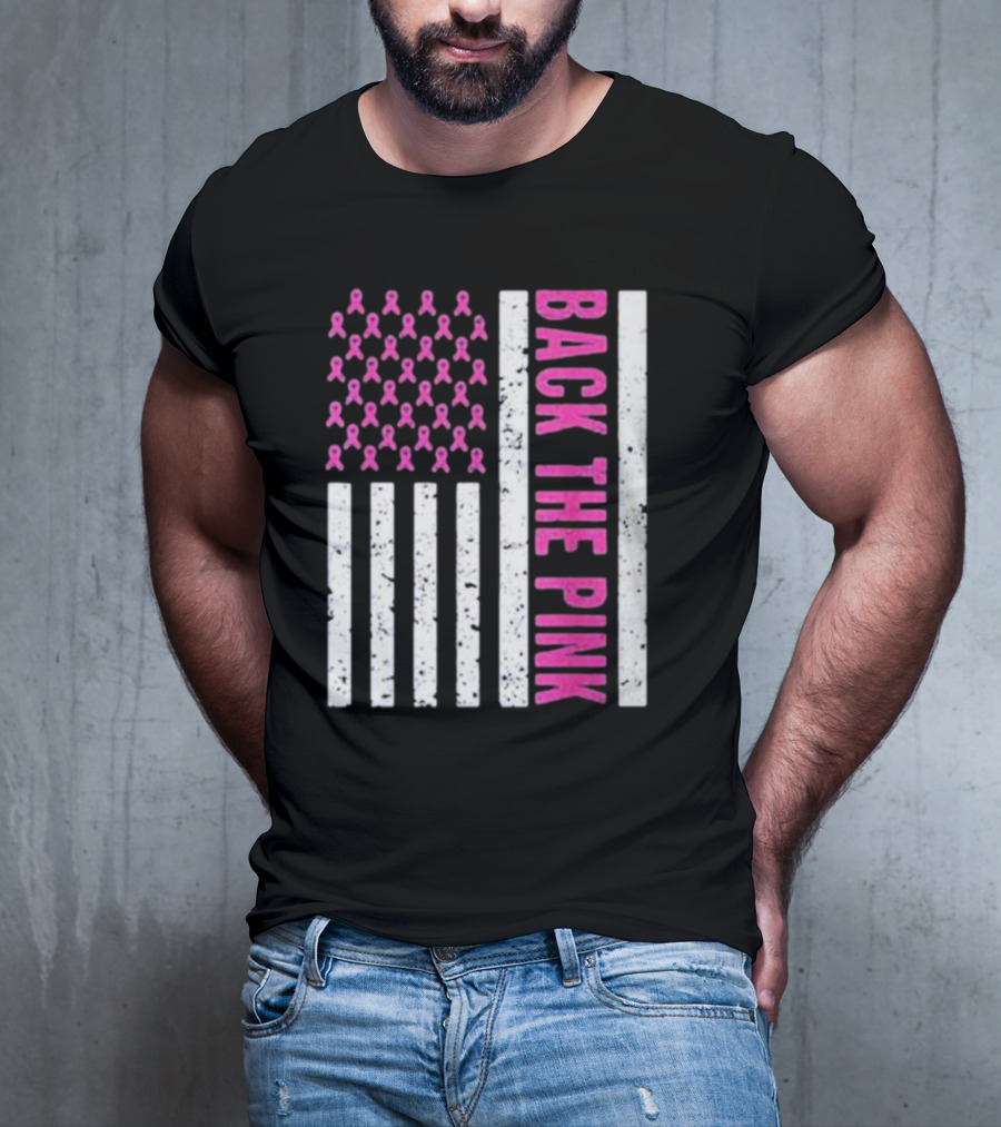 Back The Pink Breast Cancer Awareness American Flag Ribbons T-Shirt