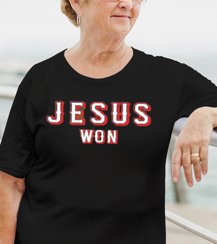 Evan Carter Jesus Won Victory Lettering T-Shirt