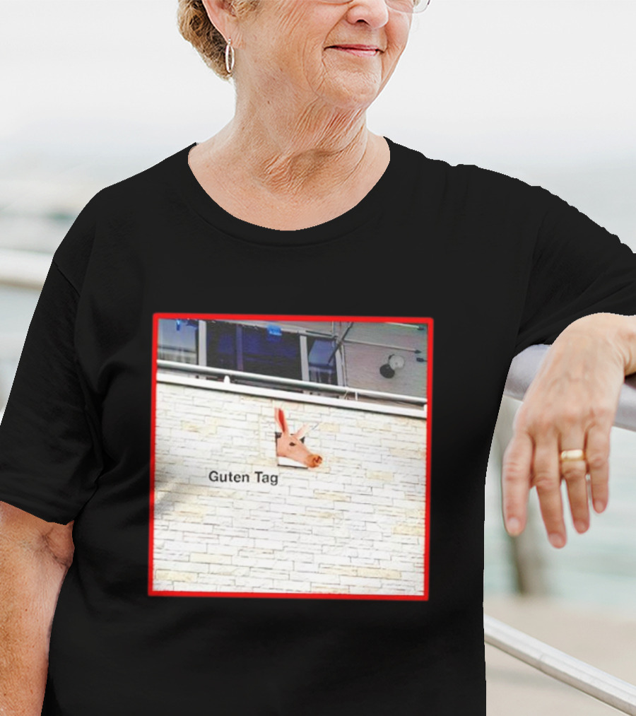 Guten Tag Pig Wall Mount With Brick Background T-Shirt