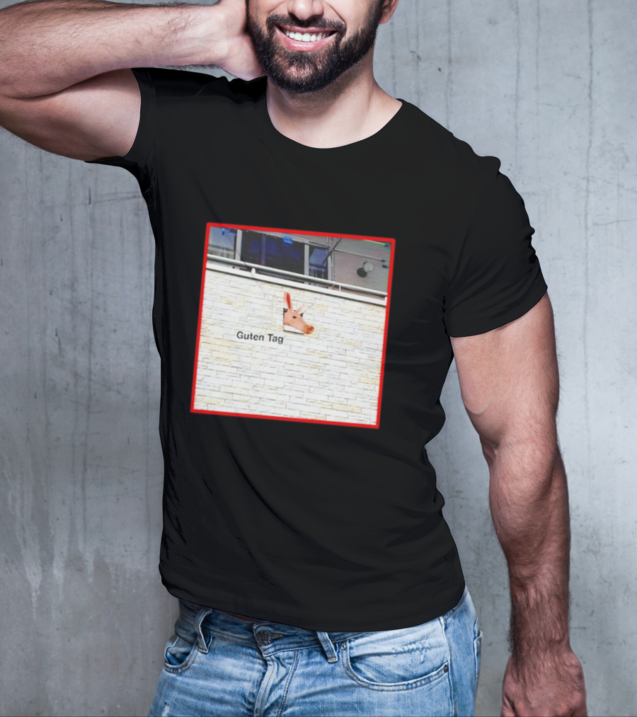 Guten Tag Pig Wall Mount With Brick Background T-Shirt