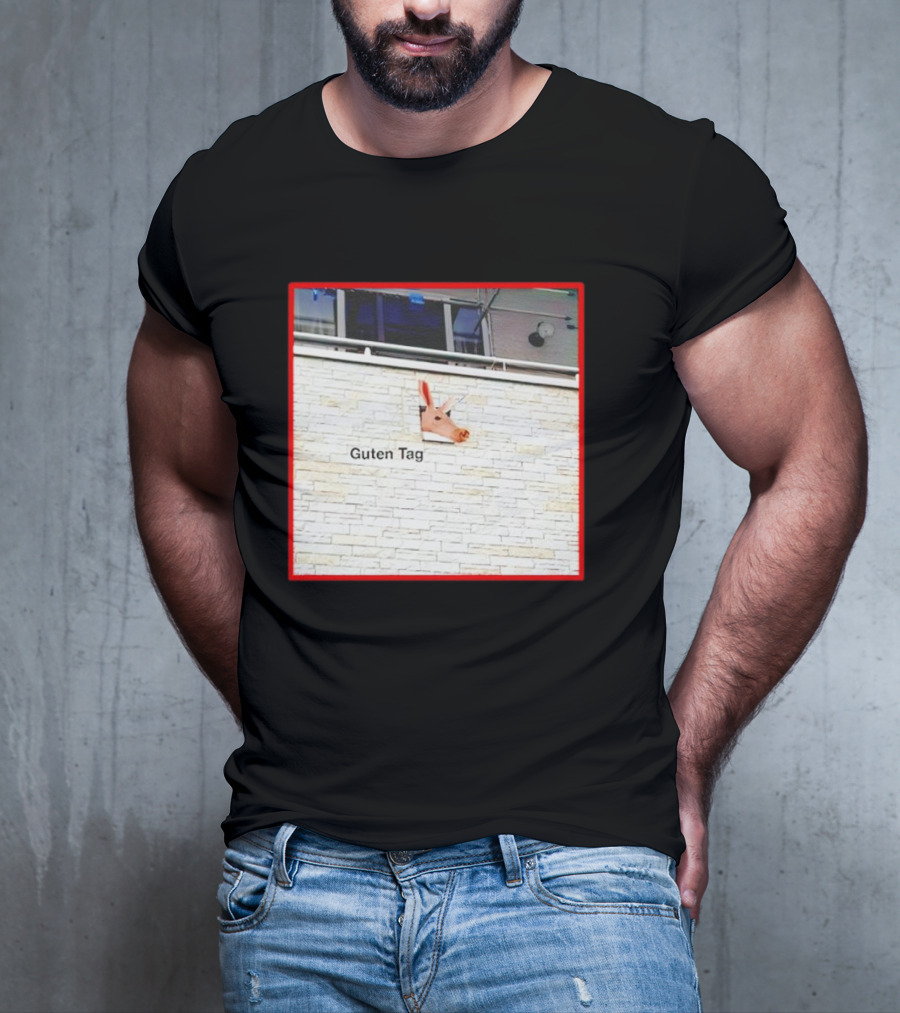 Guten Tag Pig Wall Mount With Brick Background T-Shirt