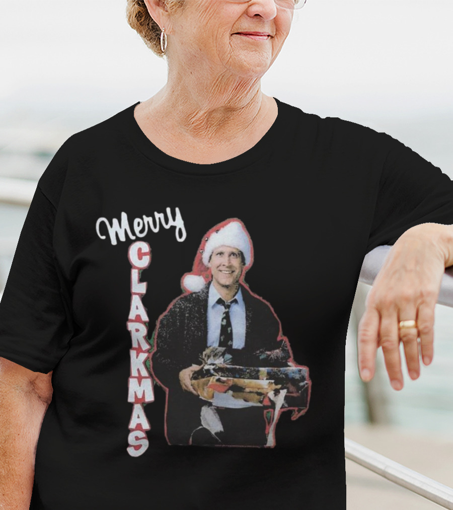 Merry Clarkmas Christmas Vacation Santa Hat Holding Gifts T-Shirt