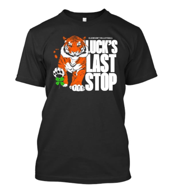 Clemson Volleyball Tiger Luck's Last Stop Tiger Paw With Clover T-Shirt