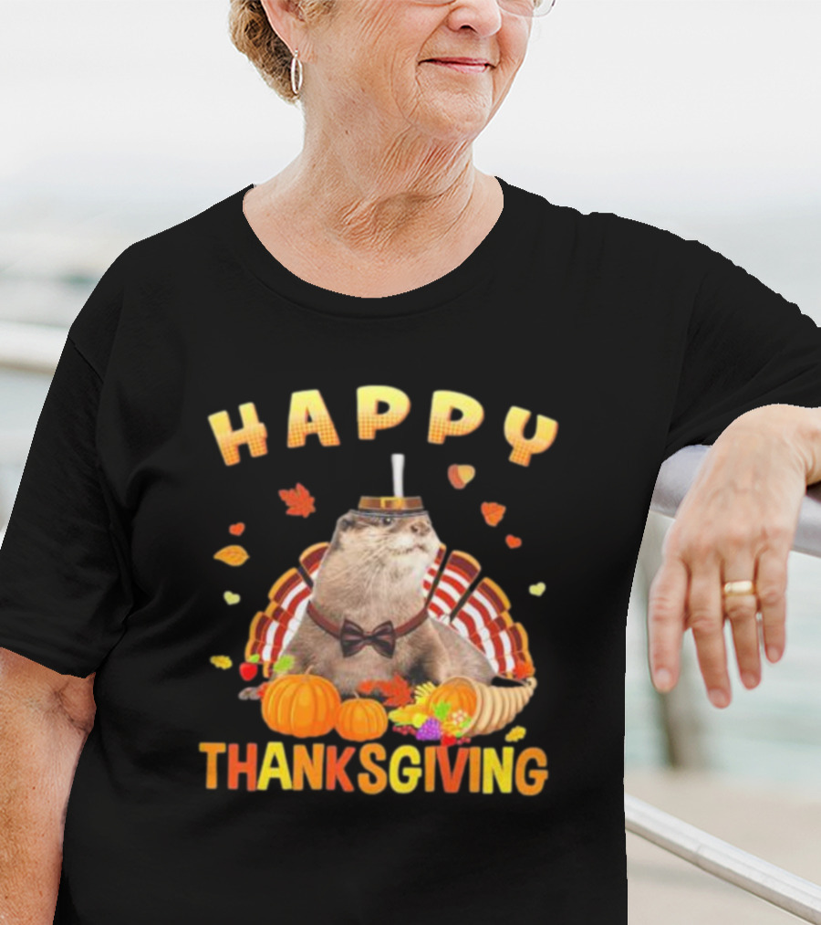 Happy Thanksgiving Otter Turkey Pilgrim T-Shirt