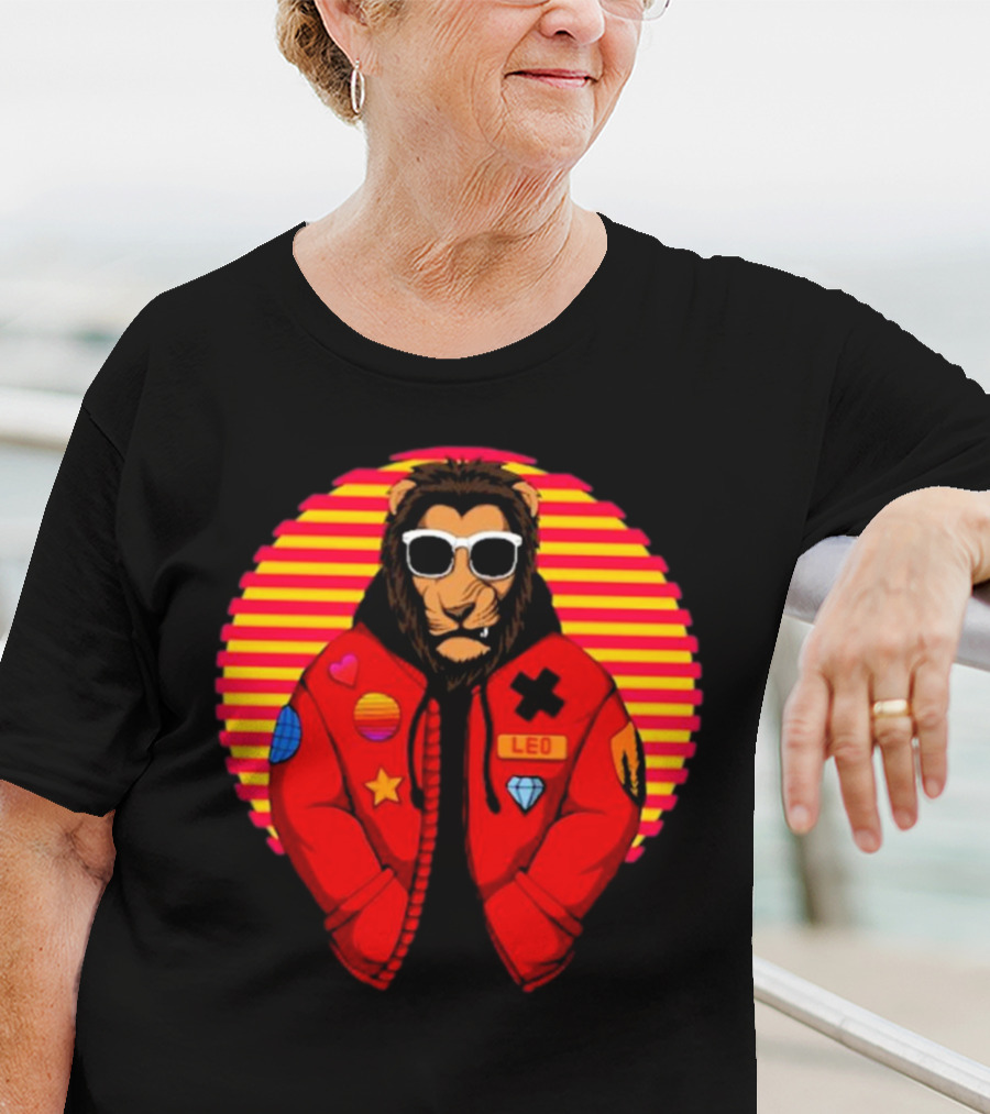 Captainsauce Merch Cool Lion Leo Jacket Retro Stripes T-Shirt