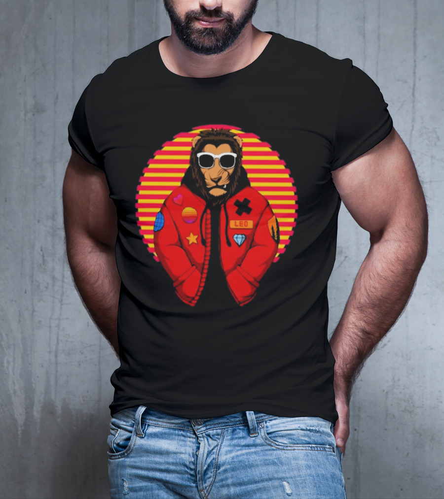Captainsauce Merch Cool Lion Leo Jacket Retro Stripes T-Shirt