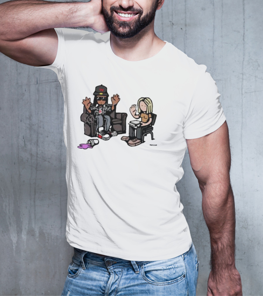 Cartoon Lil Wayne Interview Scene With Spilled Cup T-Shirt