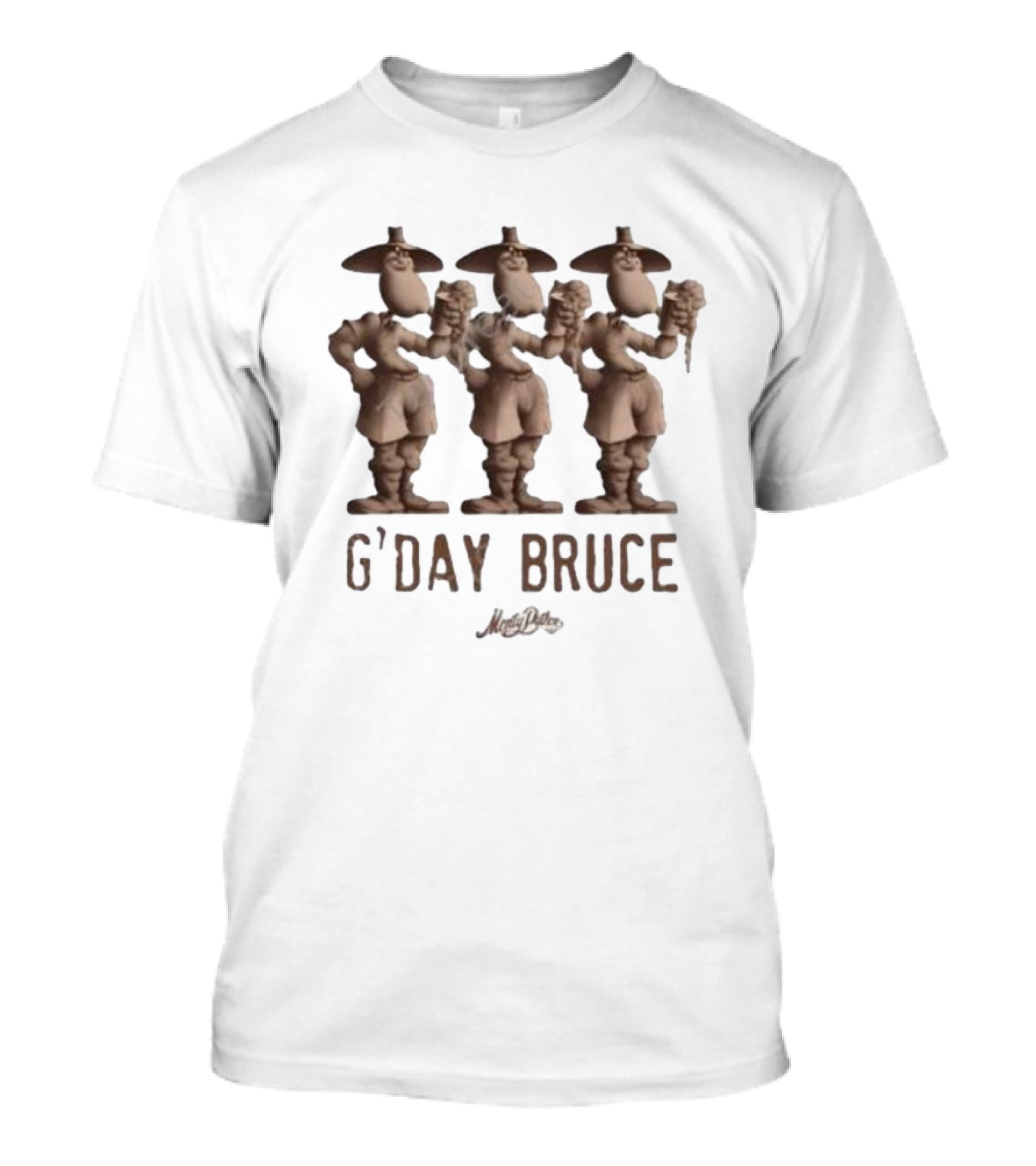 Monty Python G’day Bruce Three Figures Holding Mugs T-Shirt