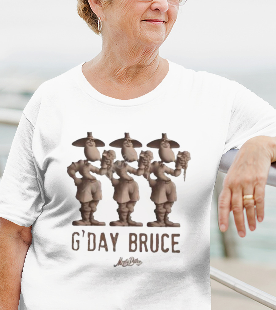 Monty Python G’day Bruce Three Figures Holding Mugs T-Shirt