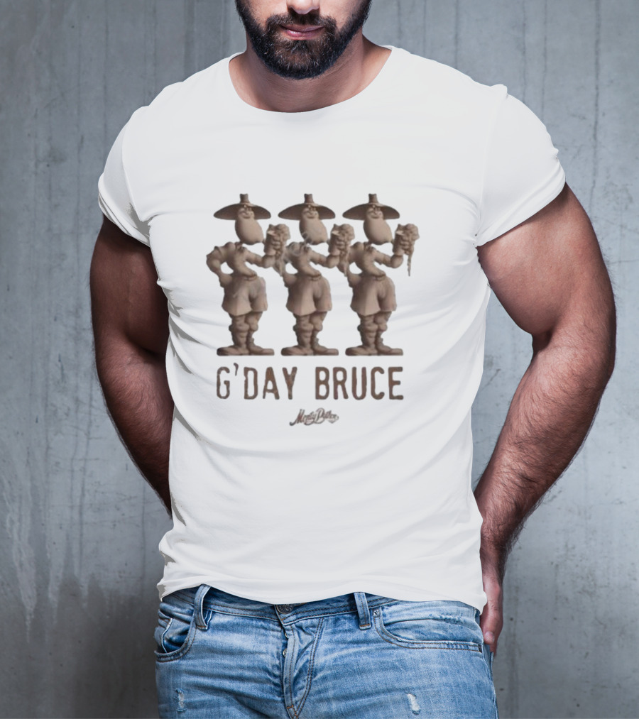 Monty Python G’day Bruce Three Figures Holding Mugs T-Shirt
