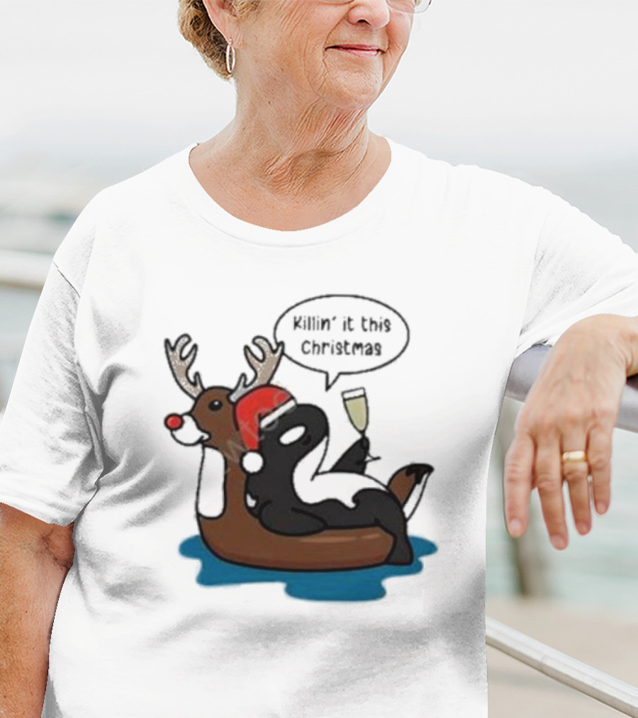 Killin' It This Christmas Dolphin Orca Reindeer T-Shirt