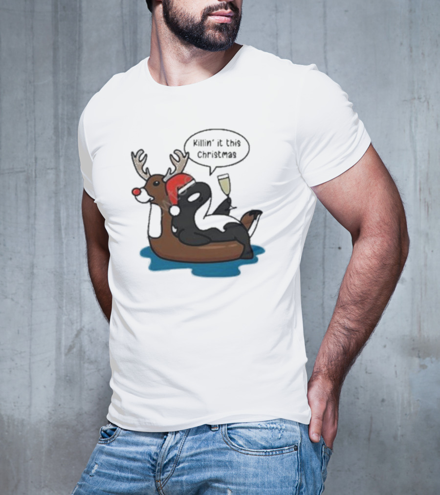 Killin' It This Christmas Dolphin Orca Reindeer T-Shirt