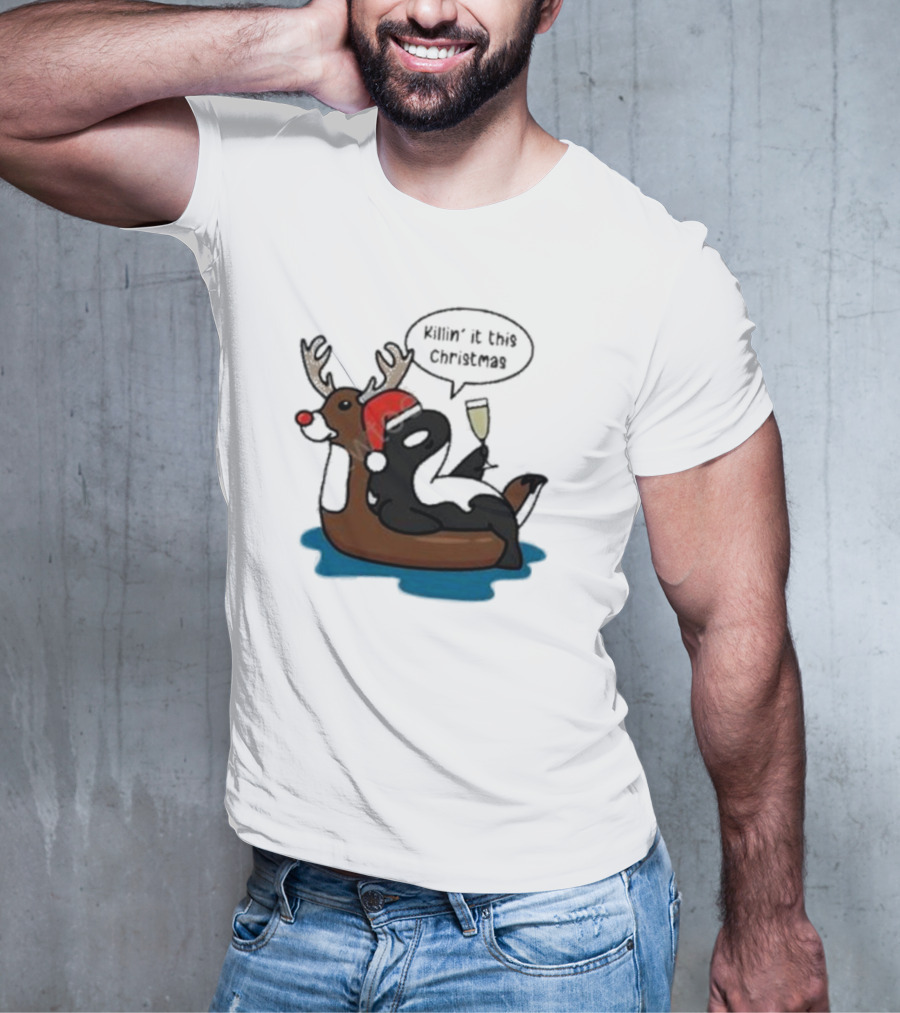 Killin' It This Christmas Dolphin Orca Reindeer T-Shirt