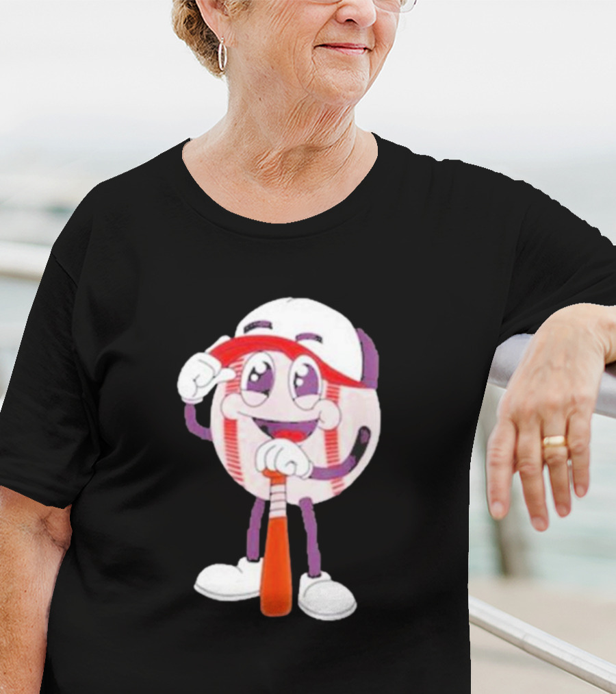 Smiling Baseball Mascot With Bat And Cap T-Shirt