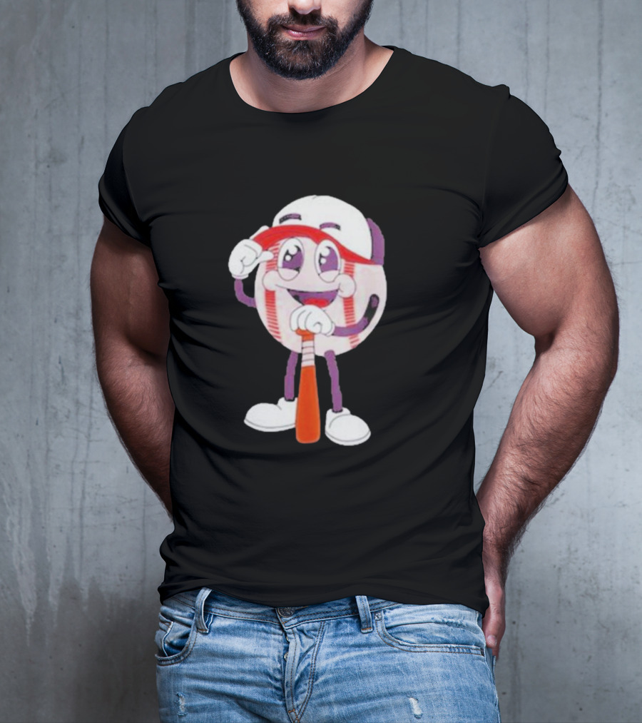 Smiling Baseball Mascot With Bat And Cap T-Shirt