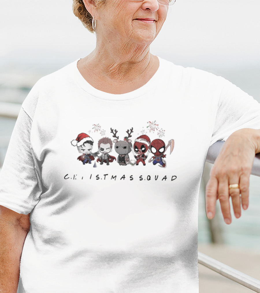 Chibi Santa Avengers Christmas Squad Christmas Groot Reindeer Deadpool Spiderman Holiday Characters T-Shirt