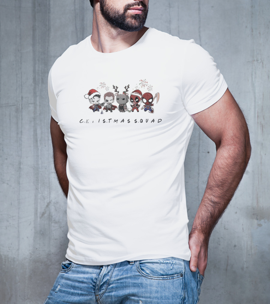 Chibi Santa Avengers Christmas Squad Christmas Groot Reindeer Deadpool Spiderman Holiday Characters T-Shirt