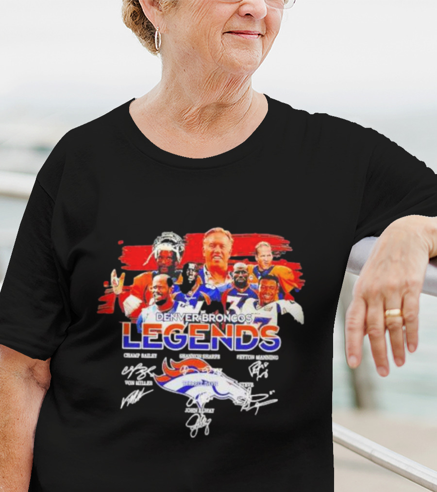 Denver Broncos Legends Champ Bailey Shannon Sharpe Peyton Manning Von Miller John Elway Signatures Vintage T-Shirt