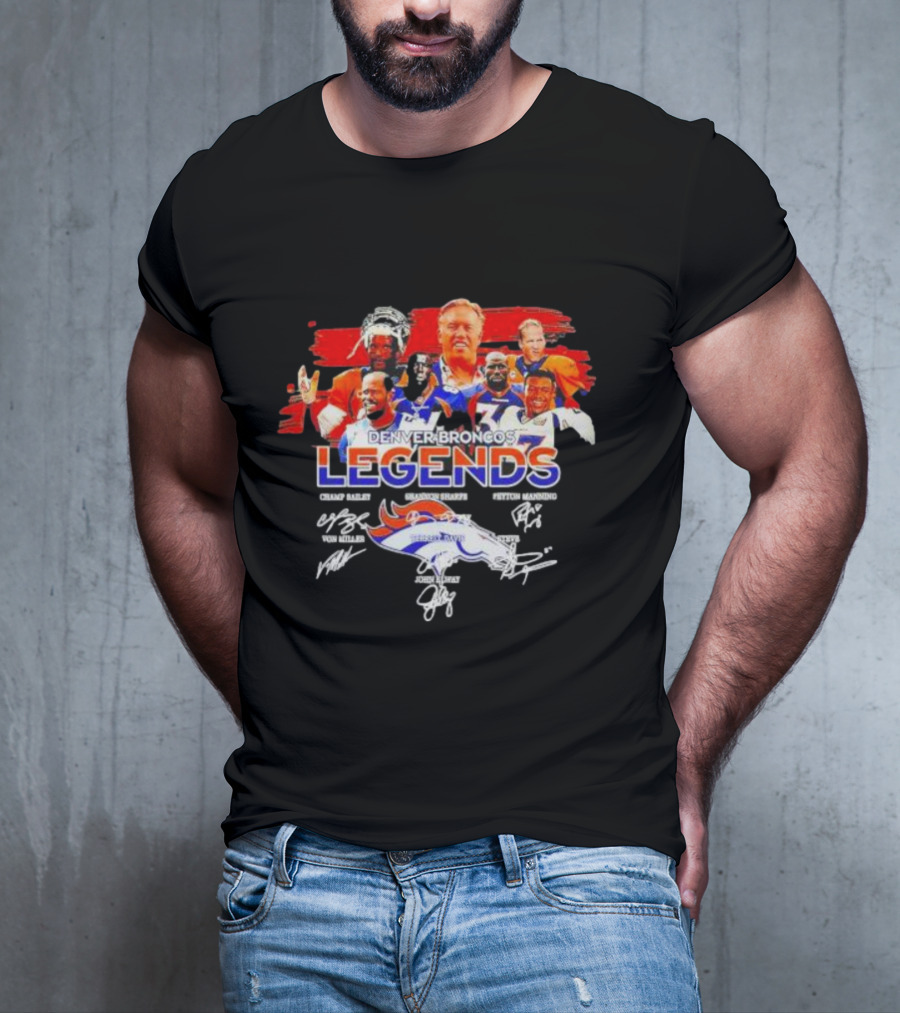 Denver Broncos Legends Champ Bailey Shannon Sharpe Peyton Manning Von Miller John Elway Signatures Vintage T-Shirt