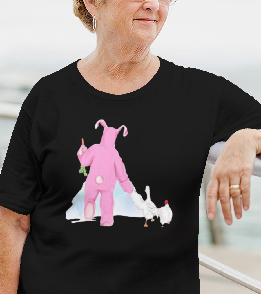Matthew Perry Pink Bunny Holding Chicken T-Shirt