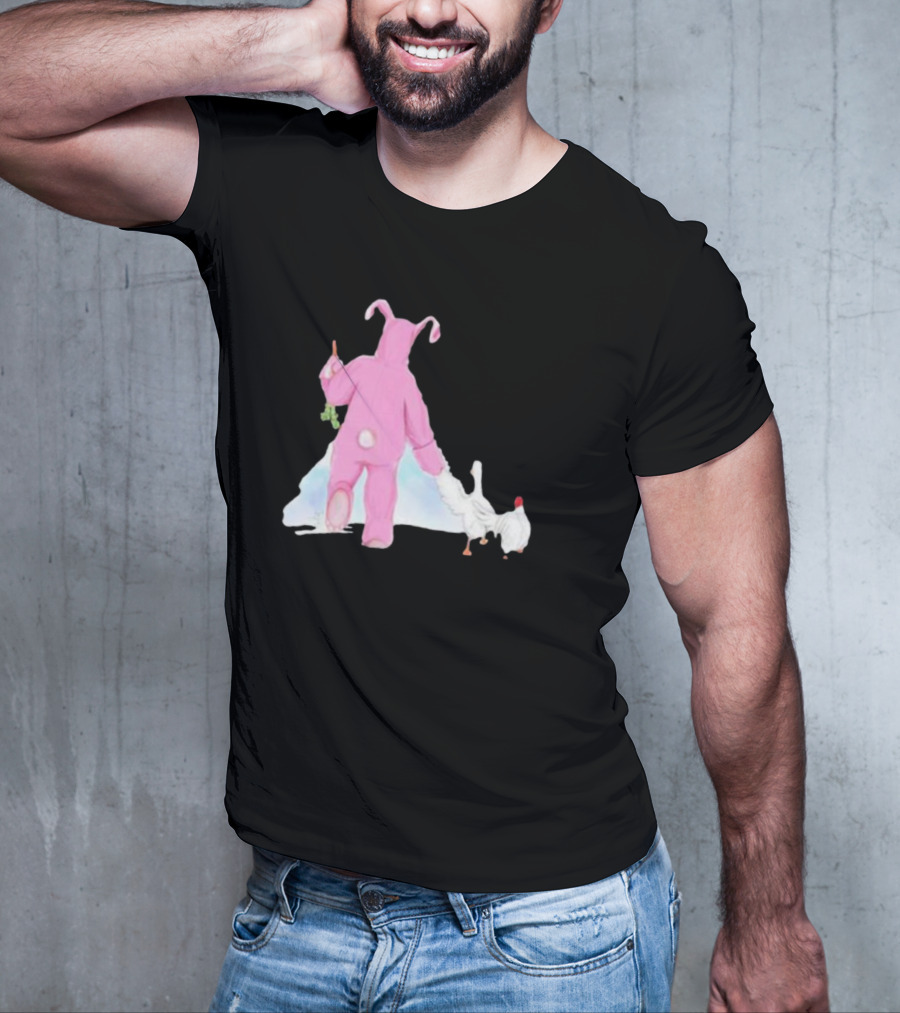 Matthew Perry Pink Bunny Holding Chicken T-Shirt