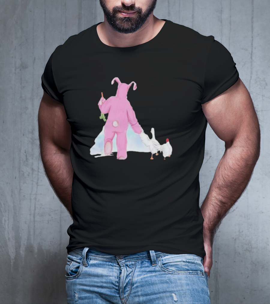 Matthew Perry Pink Bunny Holding Chicken T-Shirt