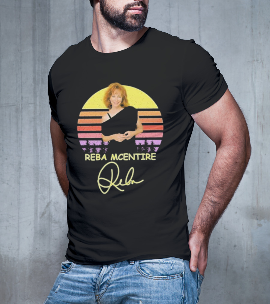 Reba McEntire Vintage Smile Signature Retro Sunset Image T-Shirt