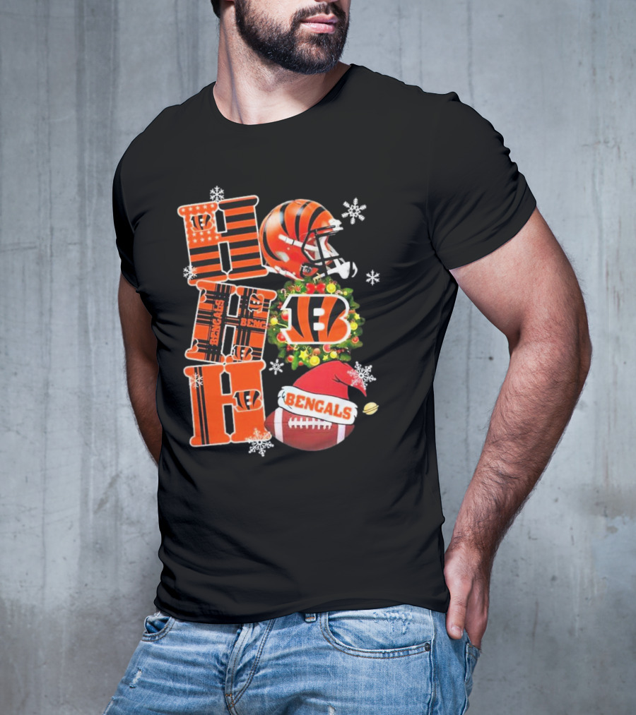 Cincinnati Bengals Ho Ho Ho Christmas Football Team T-Shirt