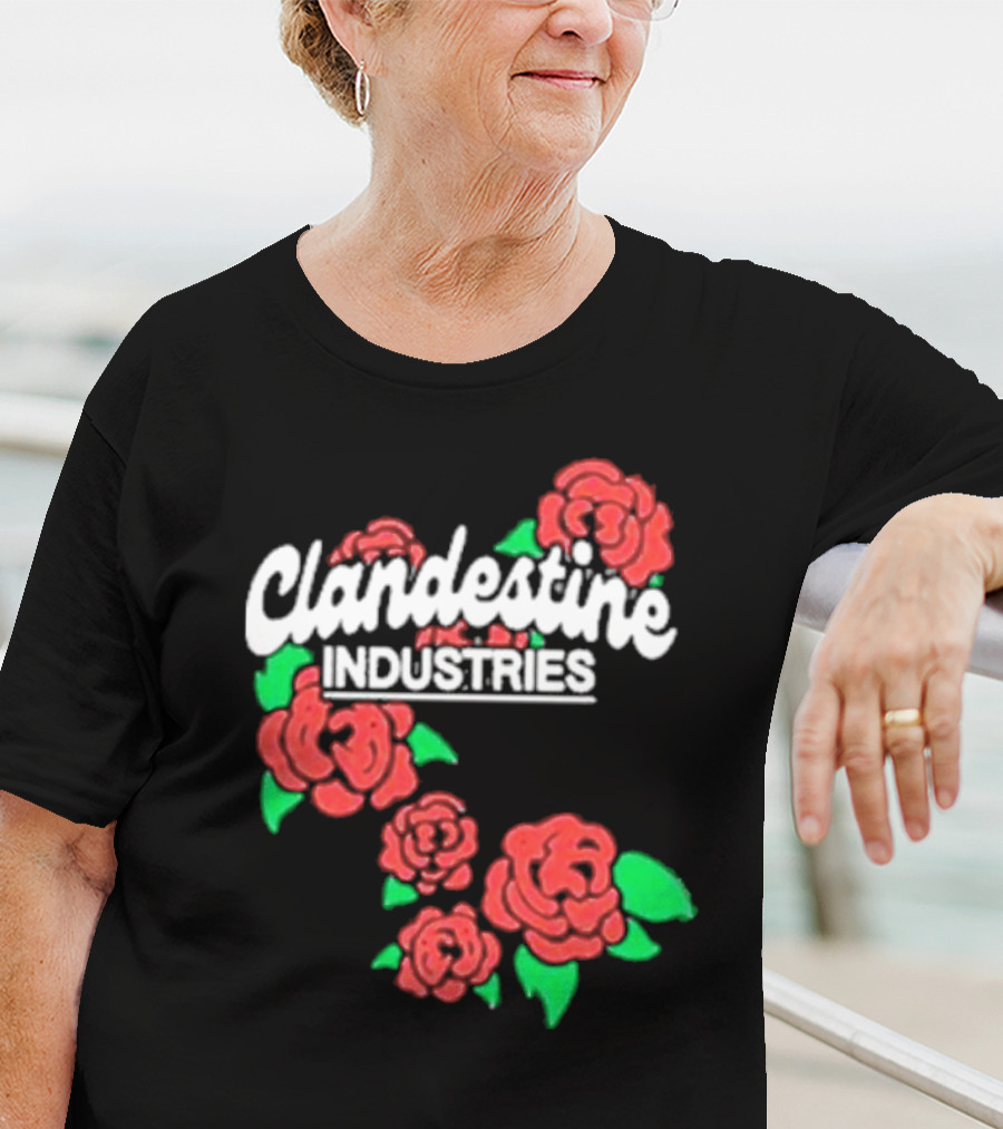 Clandestine Industries Roses Band With Red And Green Elements T-Shirt