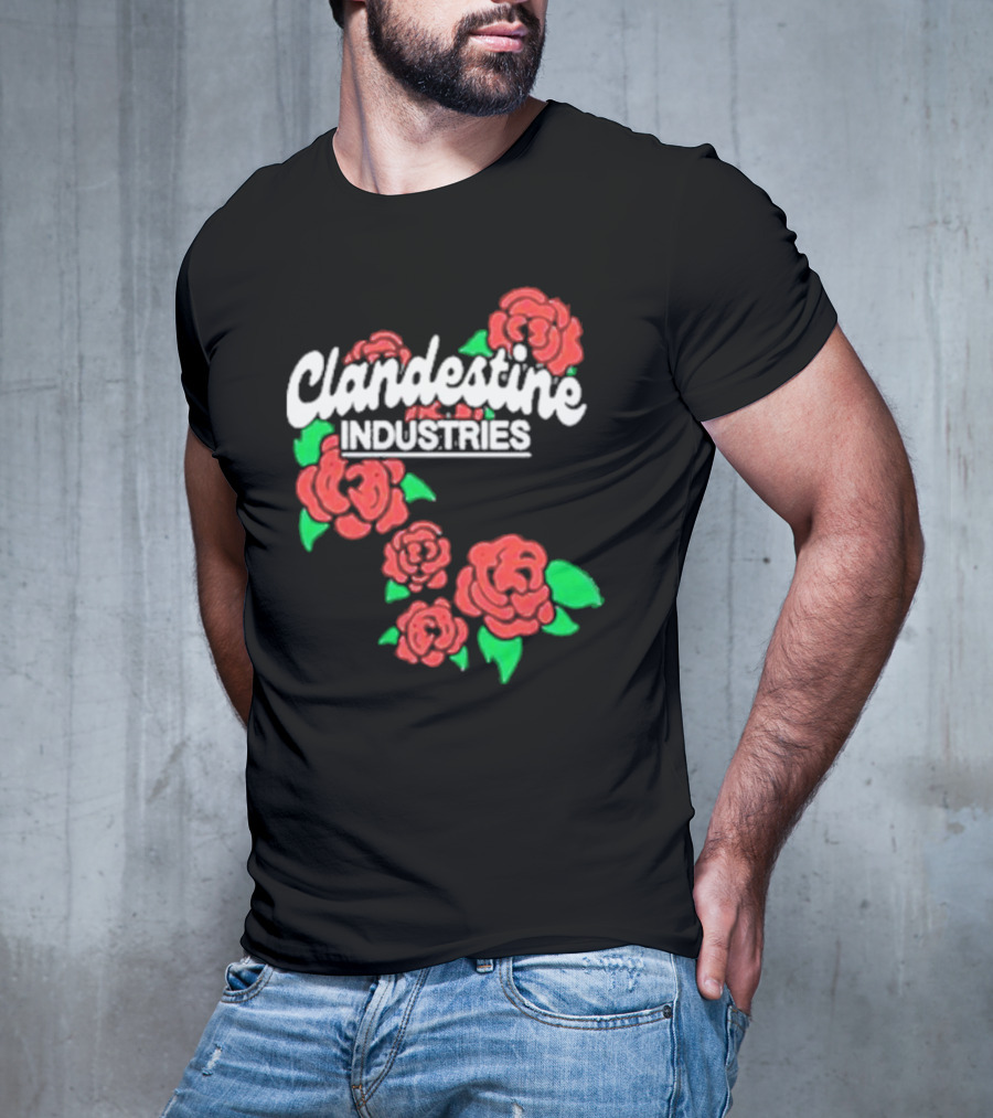 Clandestine Industries Roses Band With Red And Green Elements T-Shirt