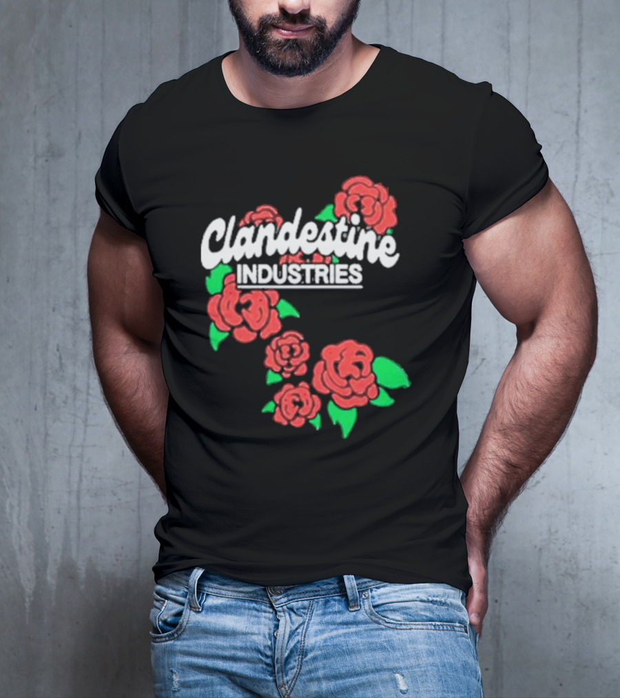 Clandestine Industries Roses Band With Red And Green Elements T-Shirt