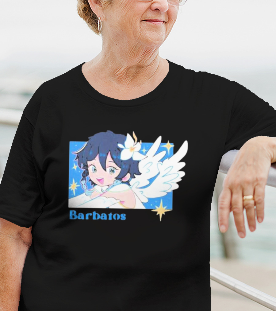 Genshin Impact Barbatos Angelic Blue Winged Character With Stars T-Shirt