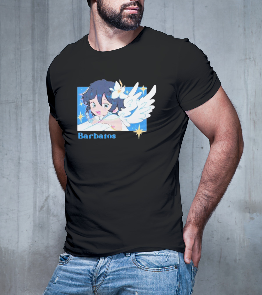 Genshin Impact Barbatos Angelic Blue Winged Character With Stars T-Shirt