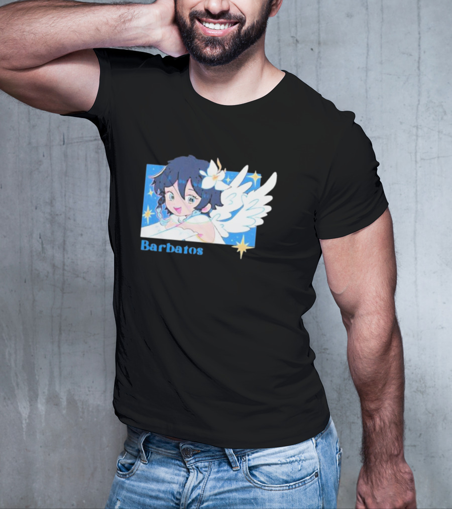 Genshin Impact Barbatos Angelic Blue Winged Character With Stars T-Shirt