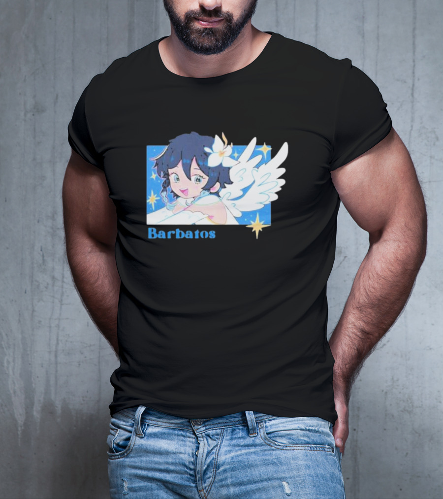 Genshin Impact Barbatos Angelic Blue Winged Character With Stars T-Shirt