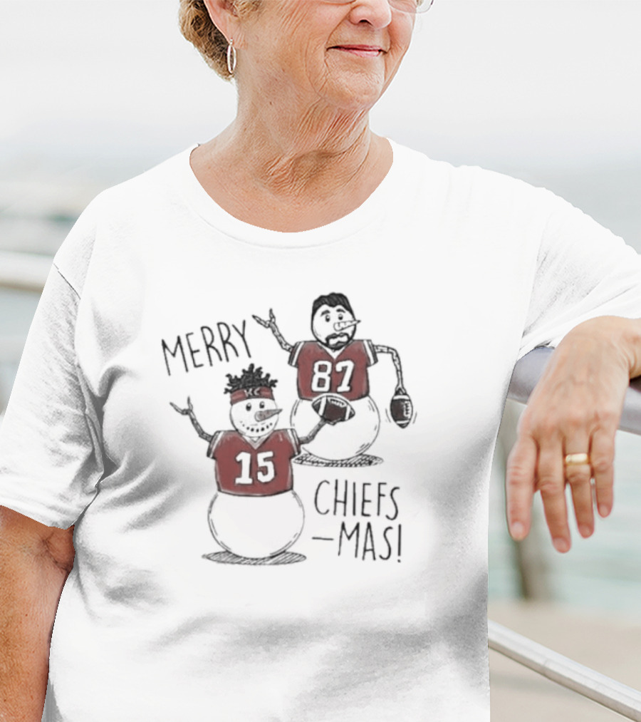 Kansas City Chiefs Snowman Player Merry Chiefsmas 15 87 T-Shirt