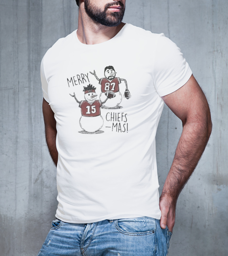 Kansas City Chiefs Snowman Player Merry Chiefsmas 15 87 T-Shirt
