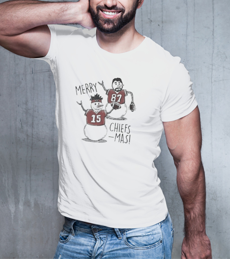 Kansas City Chiefs Snowman Player Merry Chiefsmas 15 87 T-Shirt