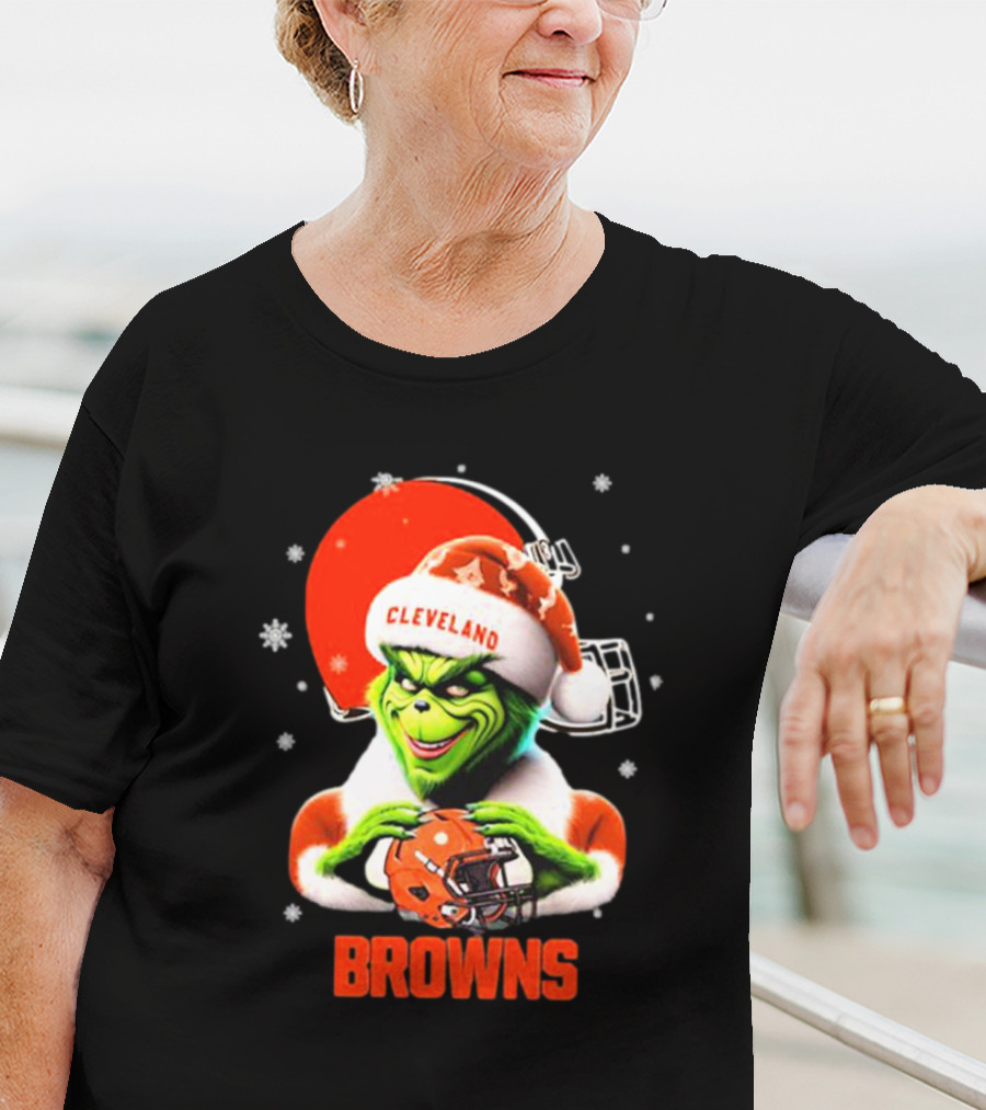 Santa Grinch Love Cleveland Browns Merry Christmas T-Shirt